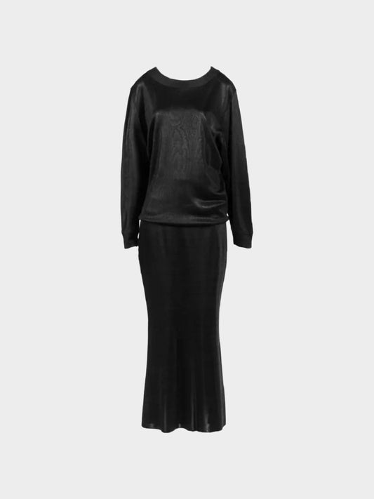 Azzedine Alaïa 1980s-1990s Black Long Sleeved Knit Sweater and Viscose Long Skirt Set