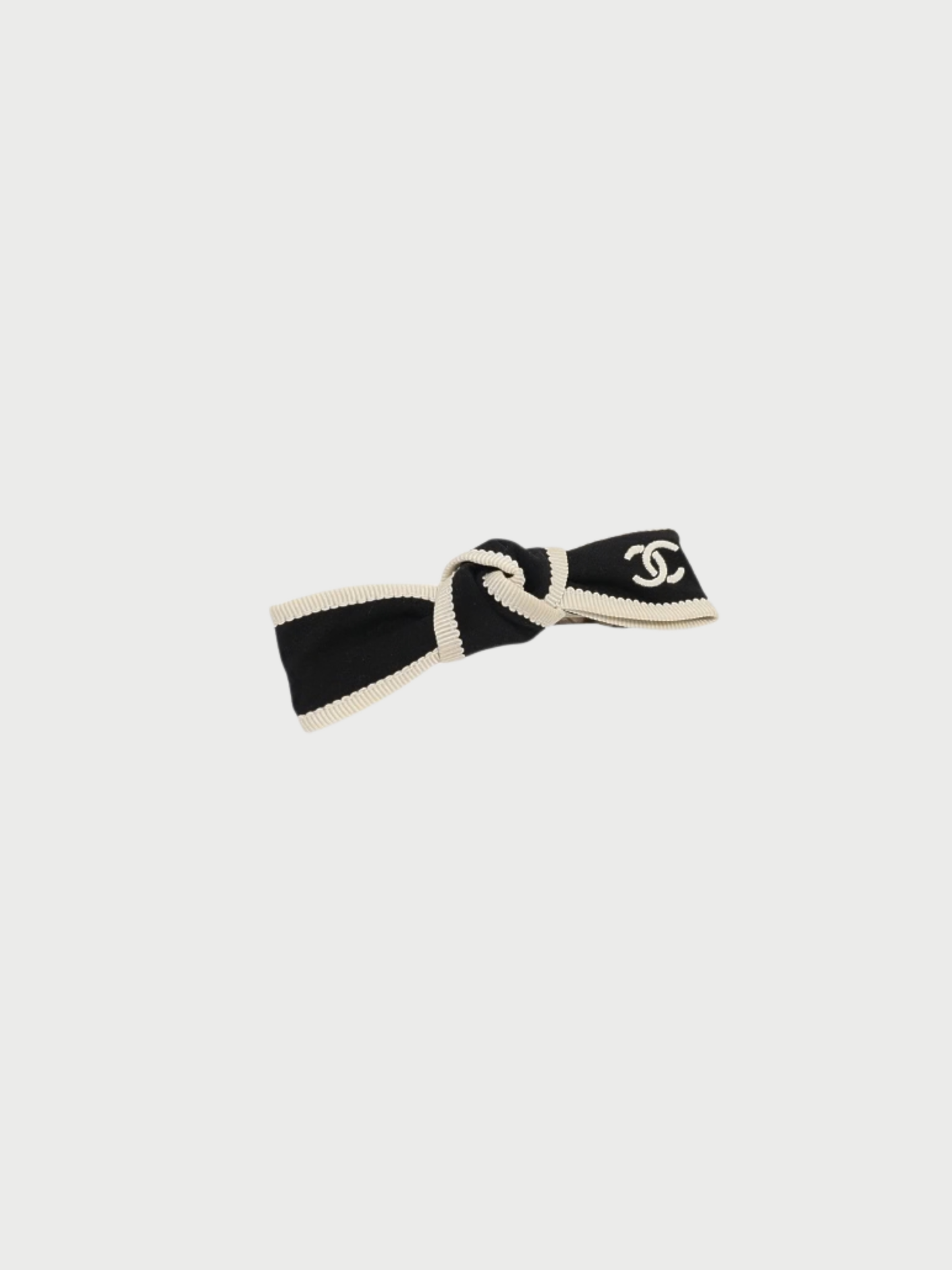 Chanel 2000s Black White Silk Ribbon Barrette