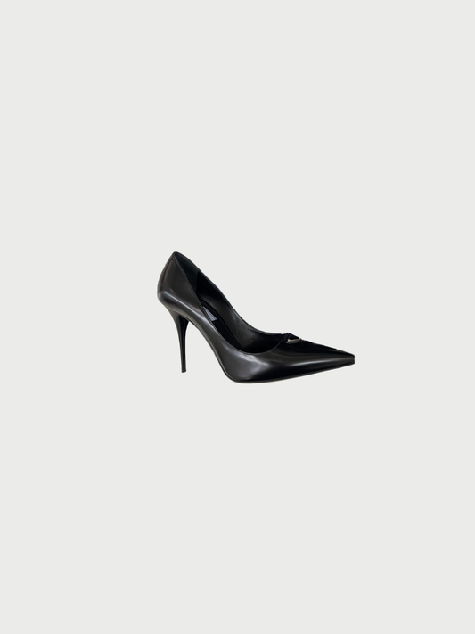 Prada 2020s Black Brushed Leather Logo Pumps