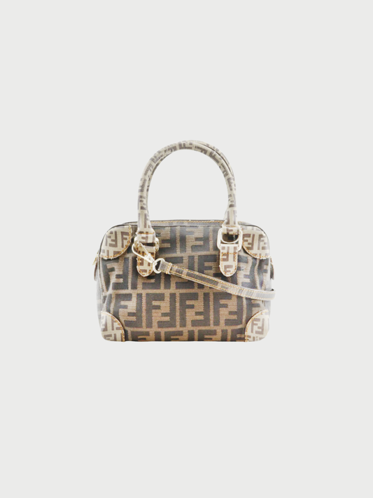 Fendi 2000s Brown Zucca Nylon Canvas Mini Boston 2Way Bag