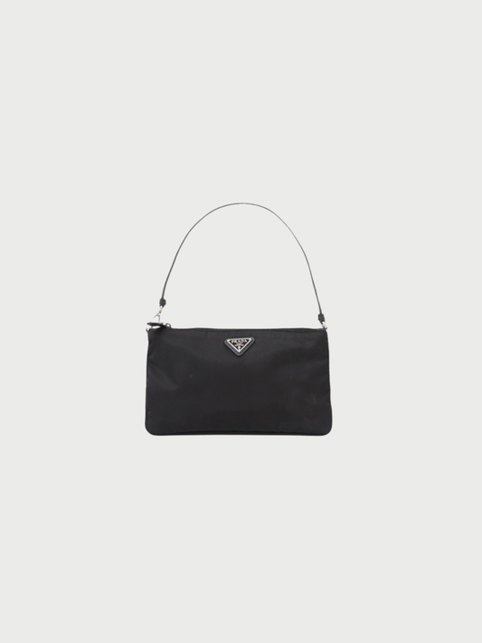 Prada 2000s Black Nylon Triangle Logo One-Shoulder Bag