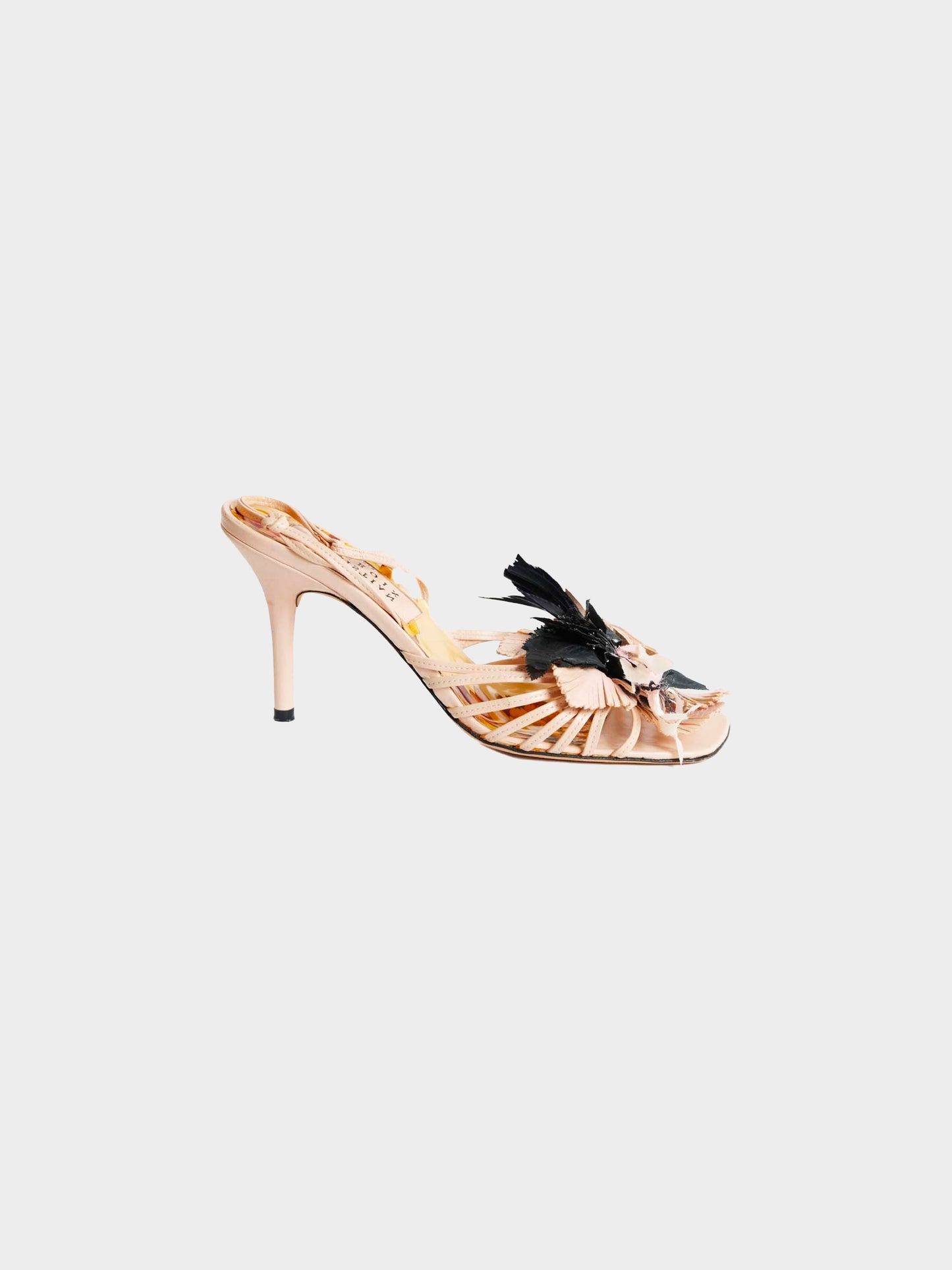 Christian Lacroix 2000s Pink and Black Floral Leather Heeled Sandals