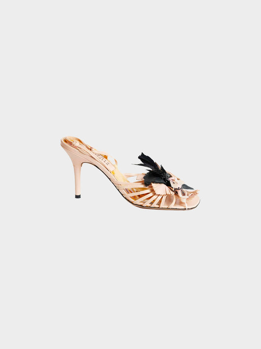 Christian Lacroix 2000s Pink and Black Floral Leather Heeled Sandals