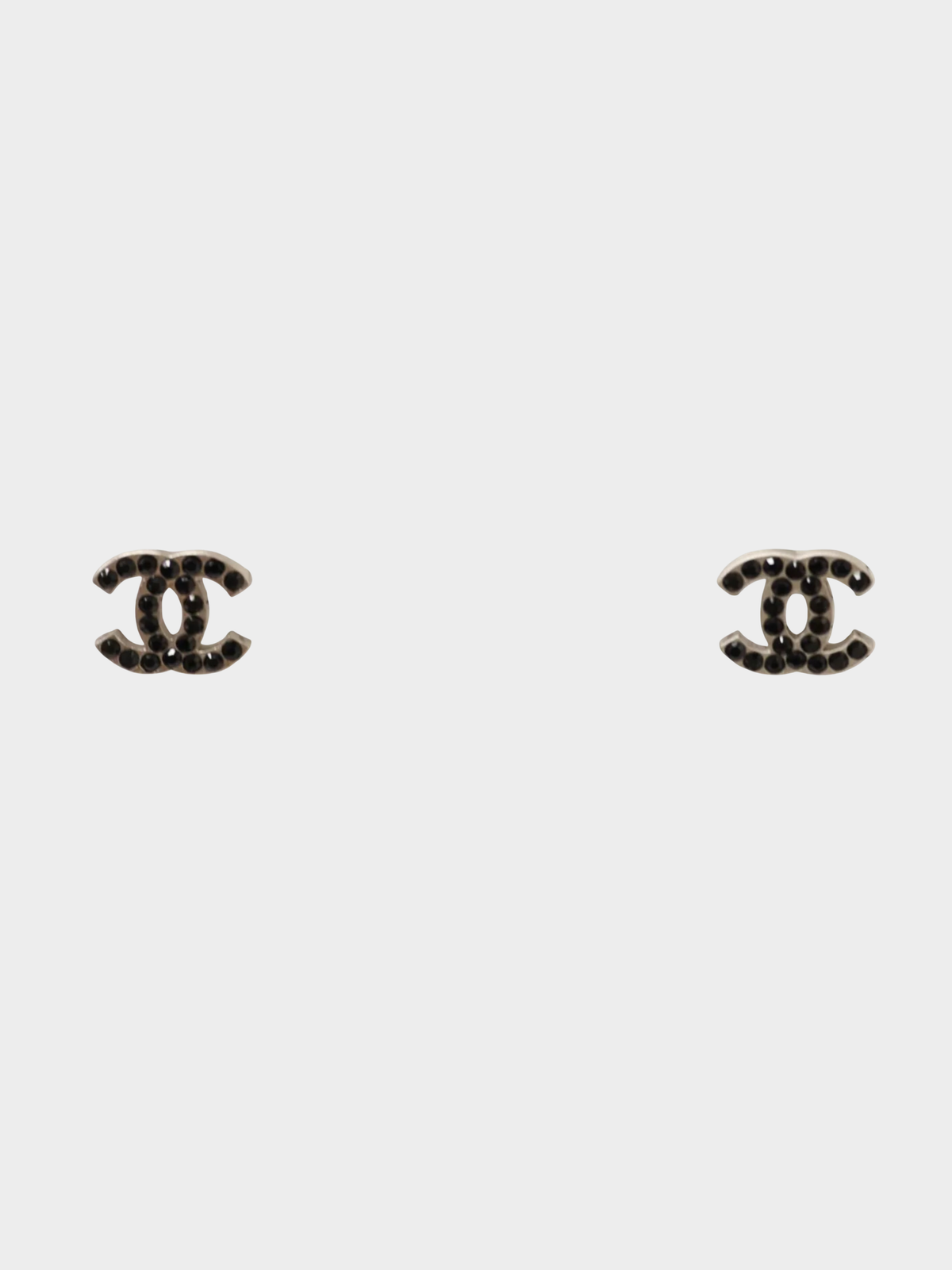 Chanel 2005 Silver Black Coco Rhinestone Earrings