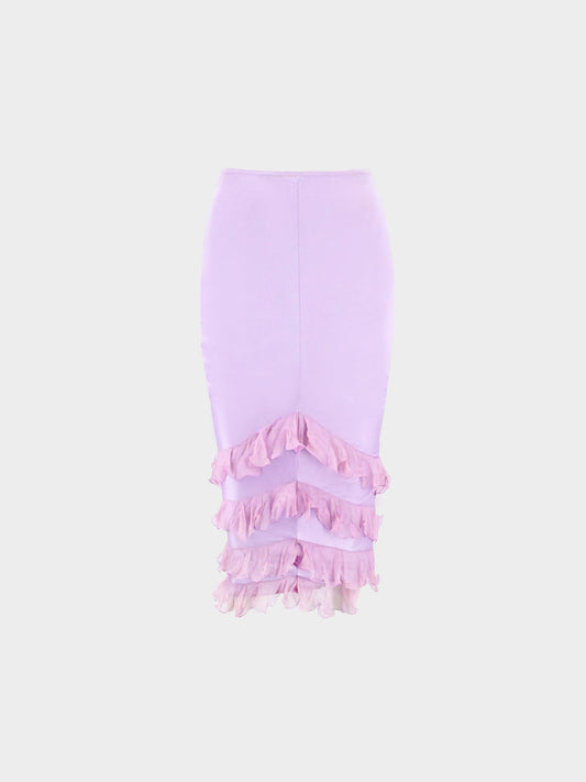 Christian Dior by John Galliano 2000s Purple Jersey Skirt with Pink Ruffles