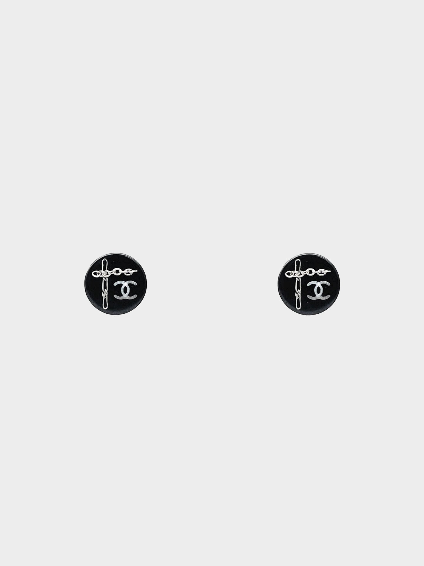 Chanel 2014 Mini Round Coco Mark and Chain Pattern Stud Earring