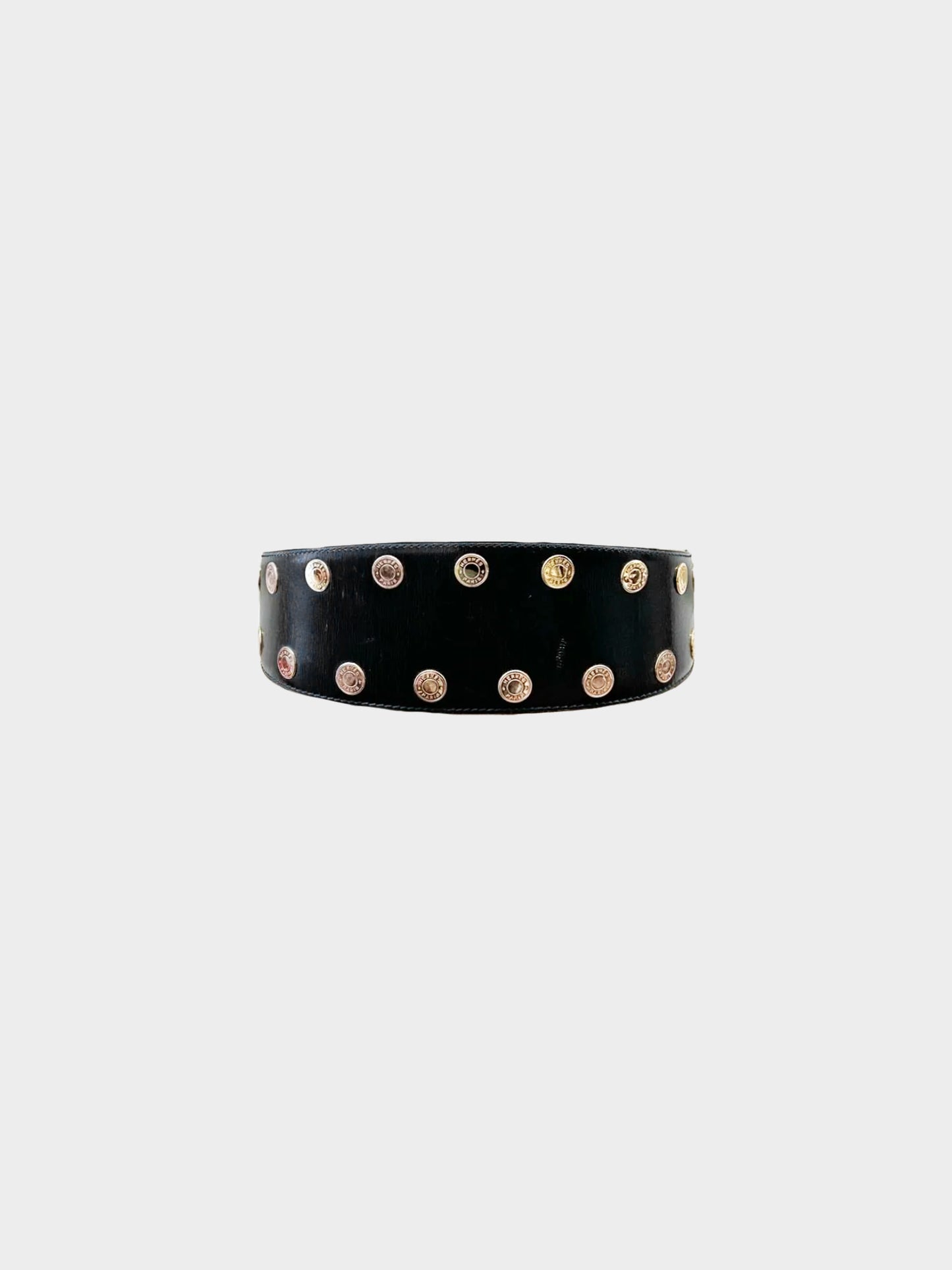 Hermès 1983 Black Leather Clou de Selle Studded Belt