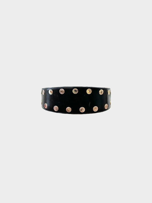 Hermès 1983 Black Leather Clou de Selle Studded Belt