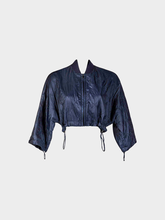 Max Mara 2010s Navy Blue Nylon Quilted Cropped Jacket