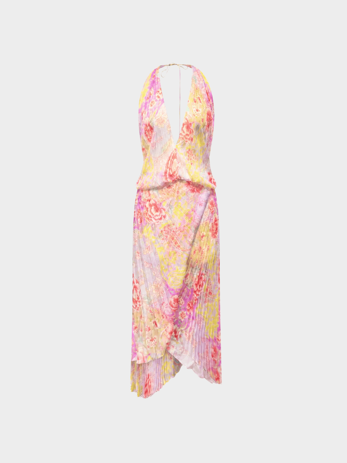 Emanuel Ungaro SS 2003 Pink Floral Print Draped Halter Dress