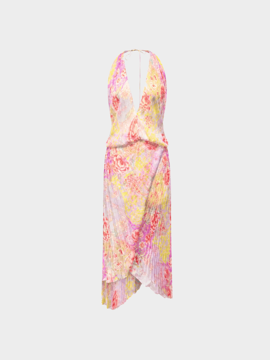 Emanuel Ungaro SS 2003 Pink Floral Print Draped Halter Dress