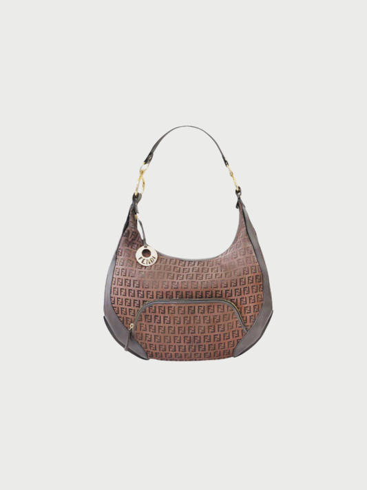 Fendi 2000s Brown Black Zucchino Canvas One Shoulder Bag