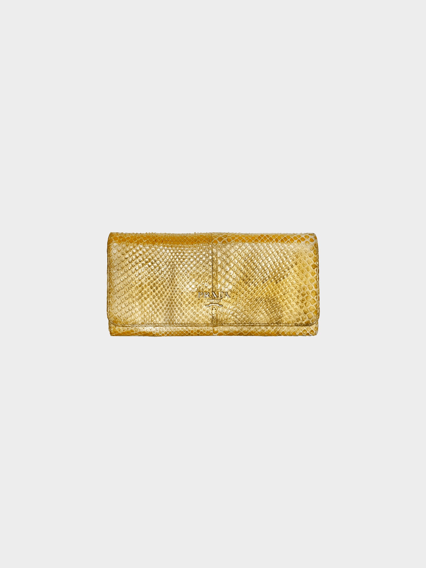 Prada 2000s Metallic Gold Python Leather Long Wallet