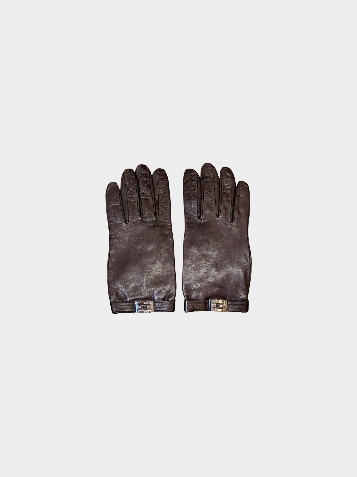 Fendi 2000s Dark Brown Leather Gloves