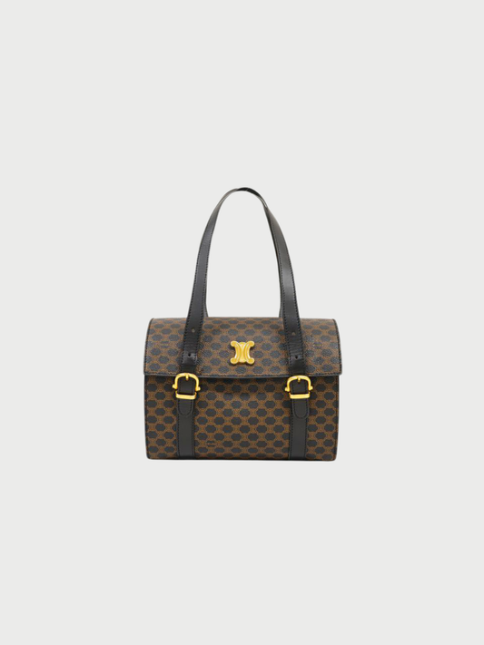 Celine 1990s Black PVC Macadam Triomphe Handbag