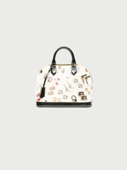 Louis Vuitton 2015 White Vernis Leather Alma Sticker Animation Bag