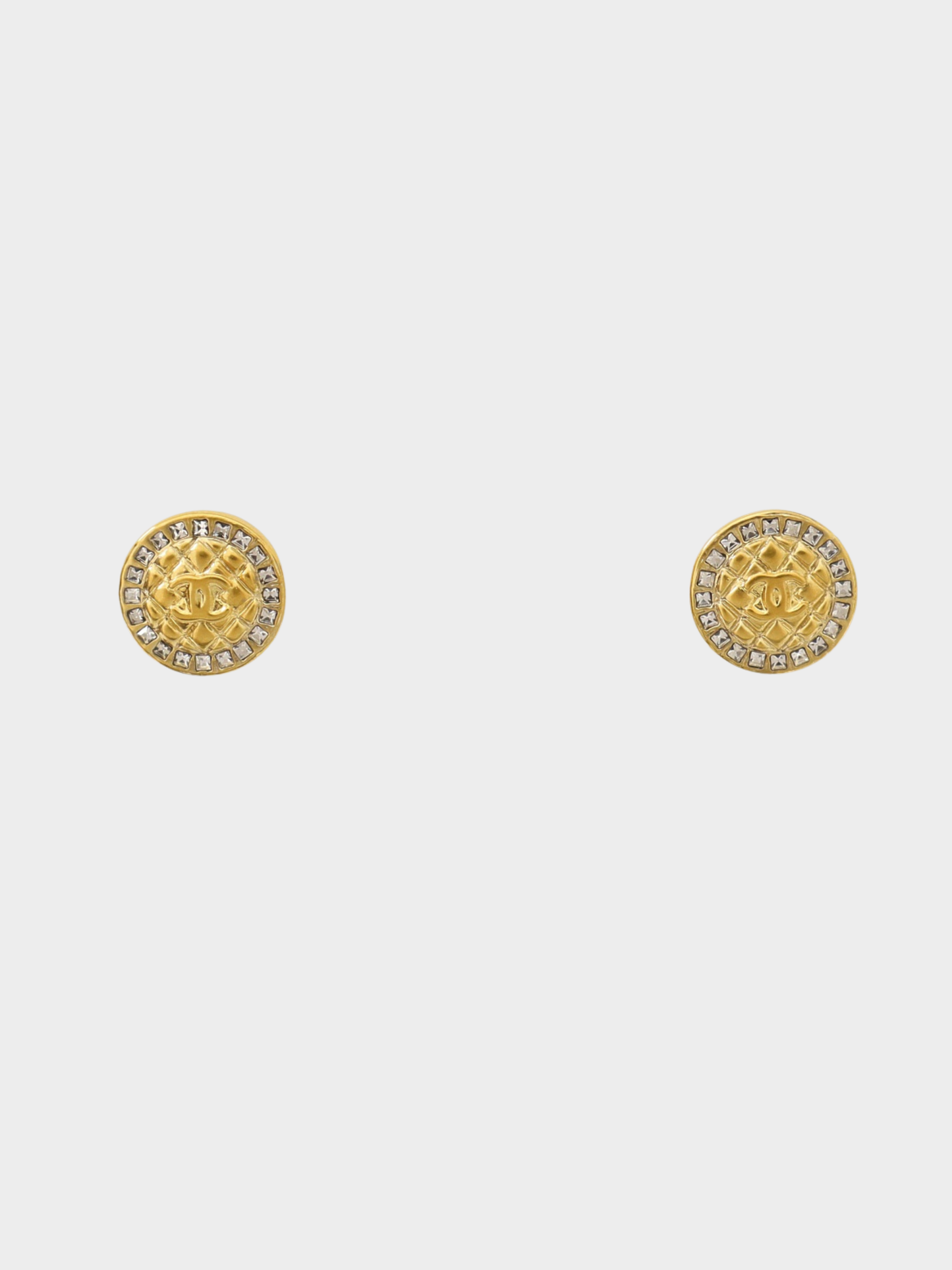 Chanel 2017 Gold Rhinestone Matelassé Round Earrings