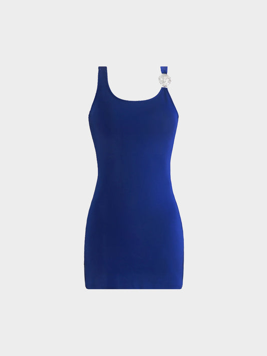 Versace 2010s Blue Metallic Lion Head Mini Dress