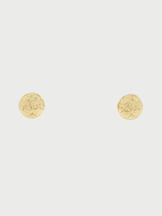 Christian Dior 2000s Gold Plated Metal Rhinestone Heart Logo Earrings