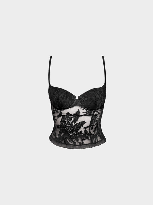 La Perla 2000s Black Sheer Mesh Fern Bustier Top