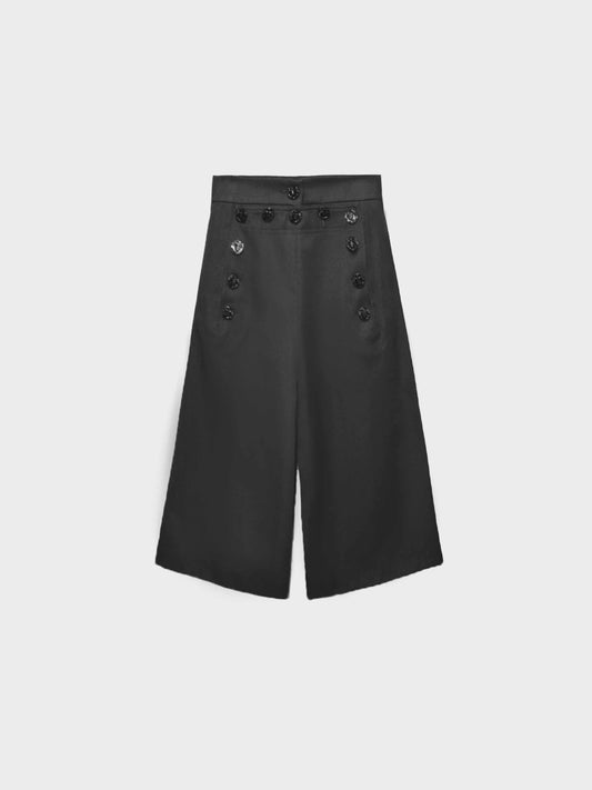 Chloé 2010s Black Wool-blend Wide Leg Sailor Pants
