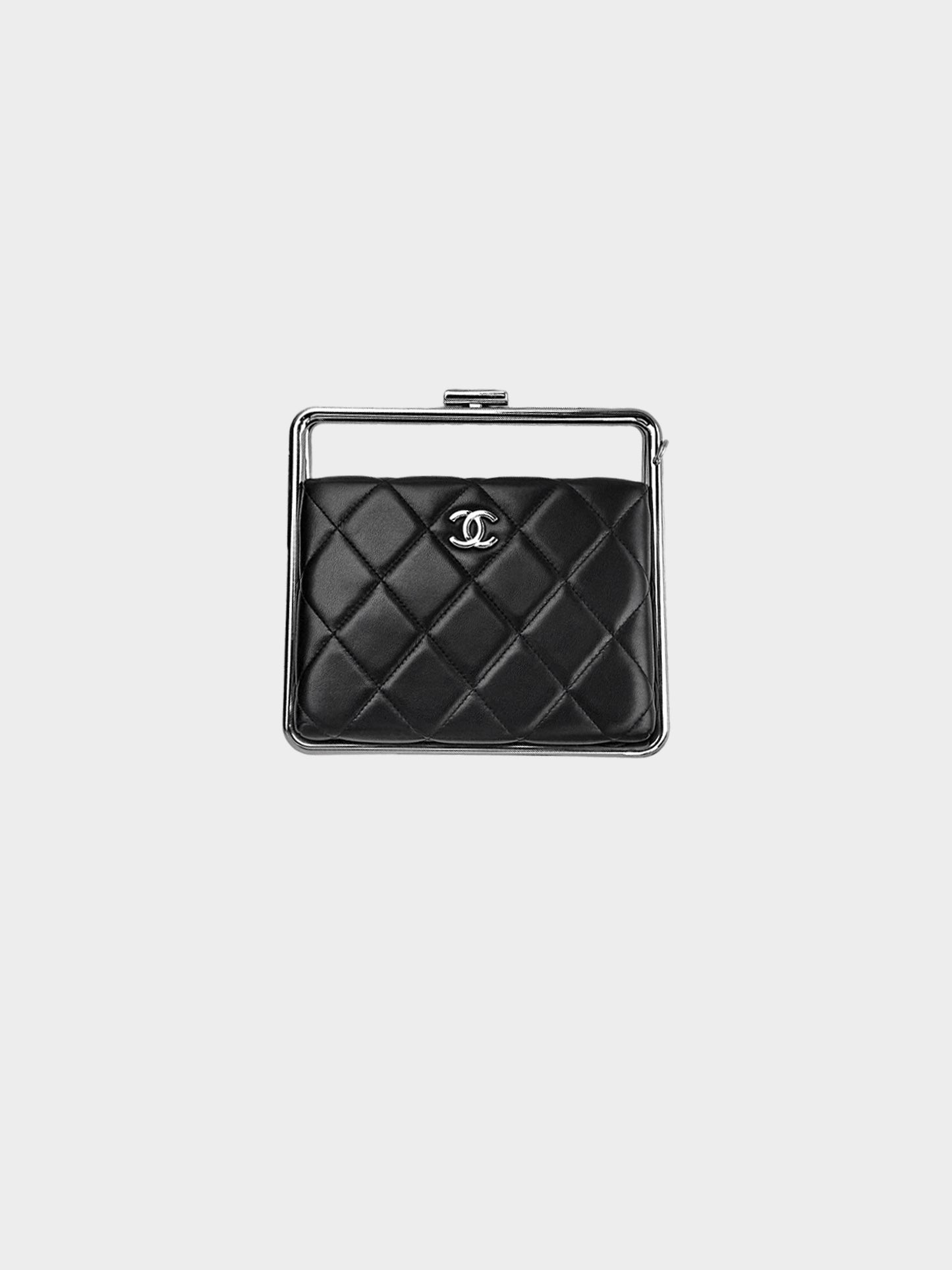 Chanel 2020 Black Lambskin Metal Bar Clutch Bag