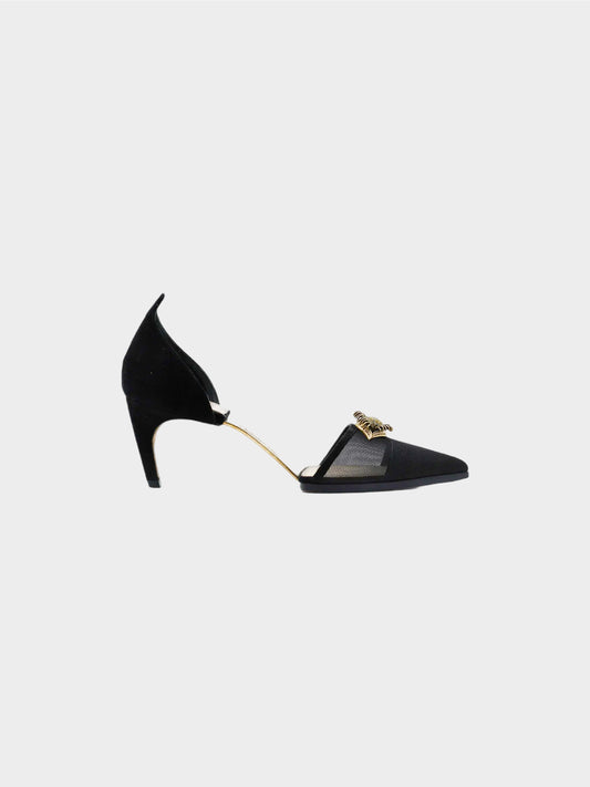 Christian Dior FW 2018 Black and Gold Surreal D Eye Motif Pointed Toe Pumps