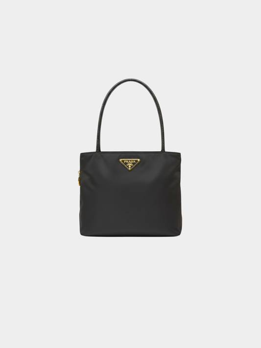 Prada 2000s Black Triangle Logo Nylon Tote Bag