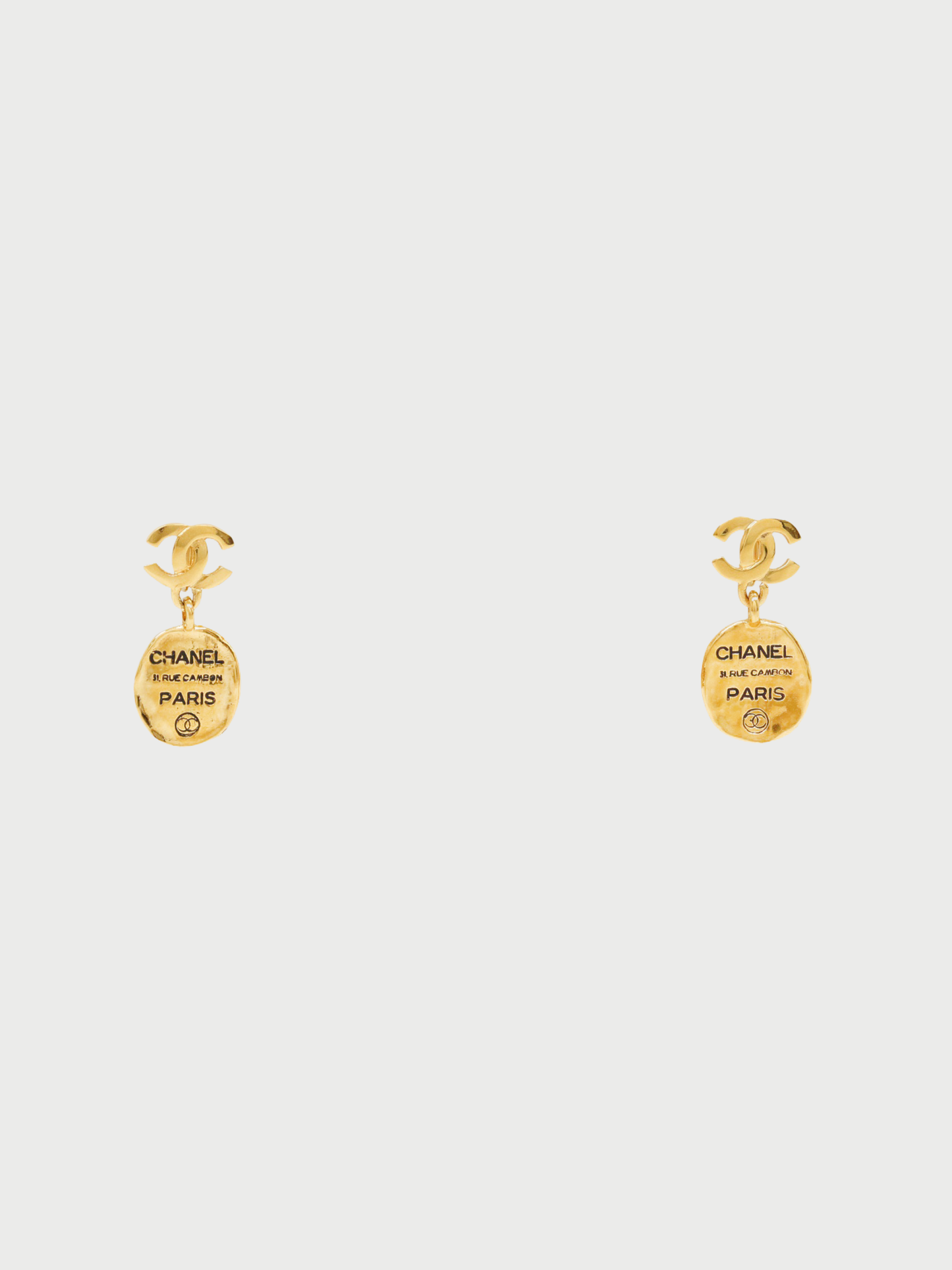 Chanel 1980s Gold Plated Metal COCO Plate Earrings
