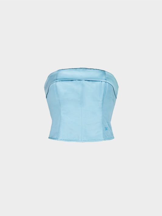 Chanel by Karl Lagerfeld Cruise 2008 Runway Blue Satin Bustier Tube Top
