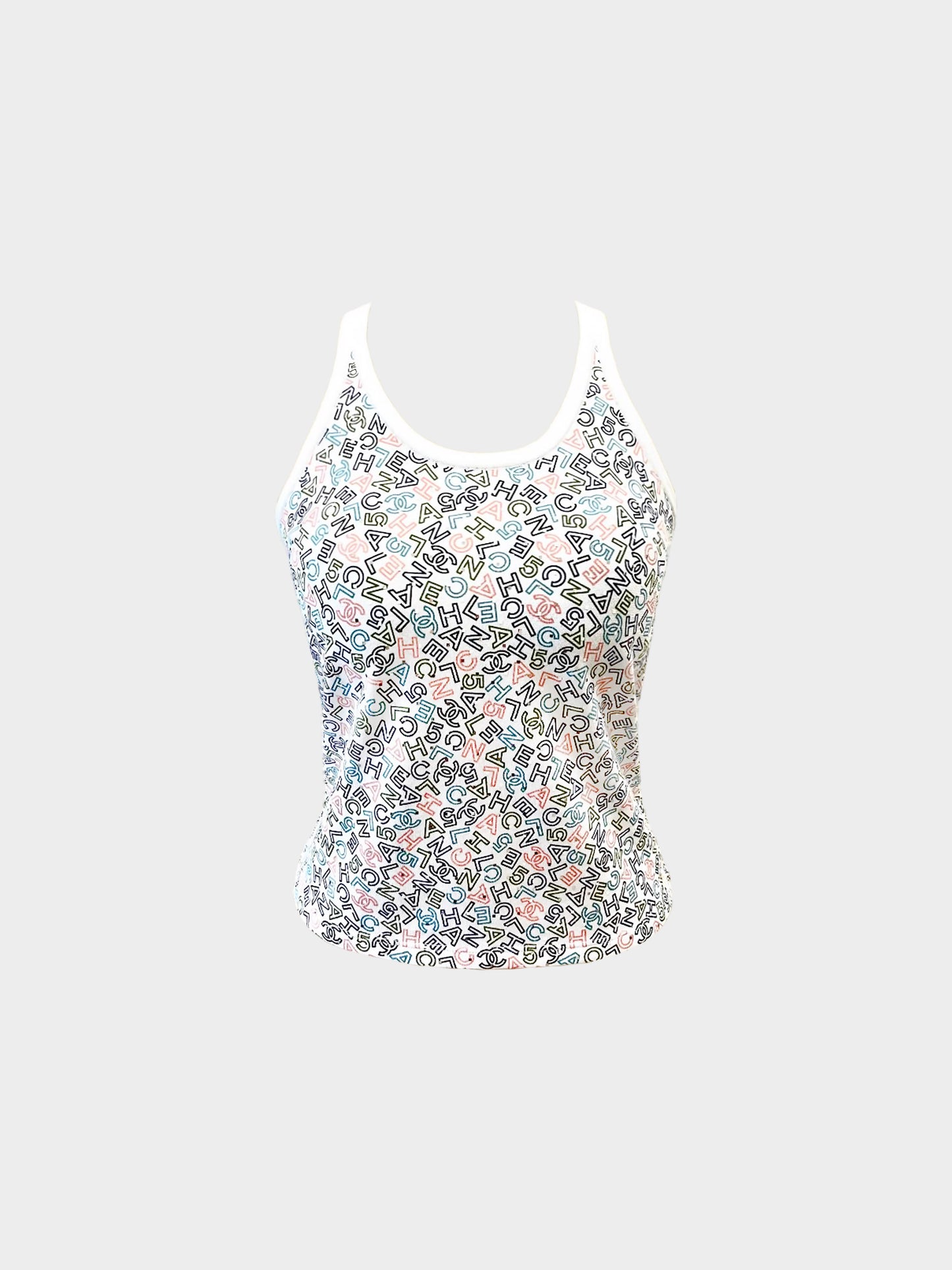 Chanel 2021 Multicolor Logo Print Cotton Tank Top