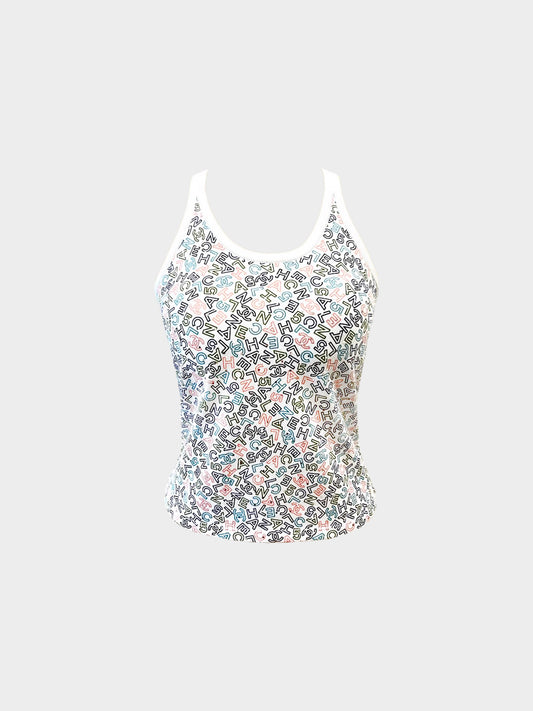 Chanel 2021 Multicolor Logo Print Cotton Tank Top