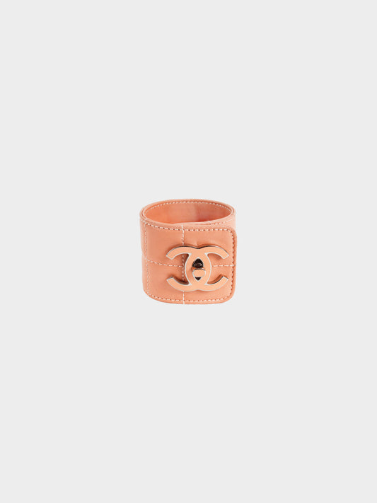 Chanel SS 2002 Rare Salmon Pink Quilted Leather Cuff Bracelet