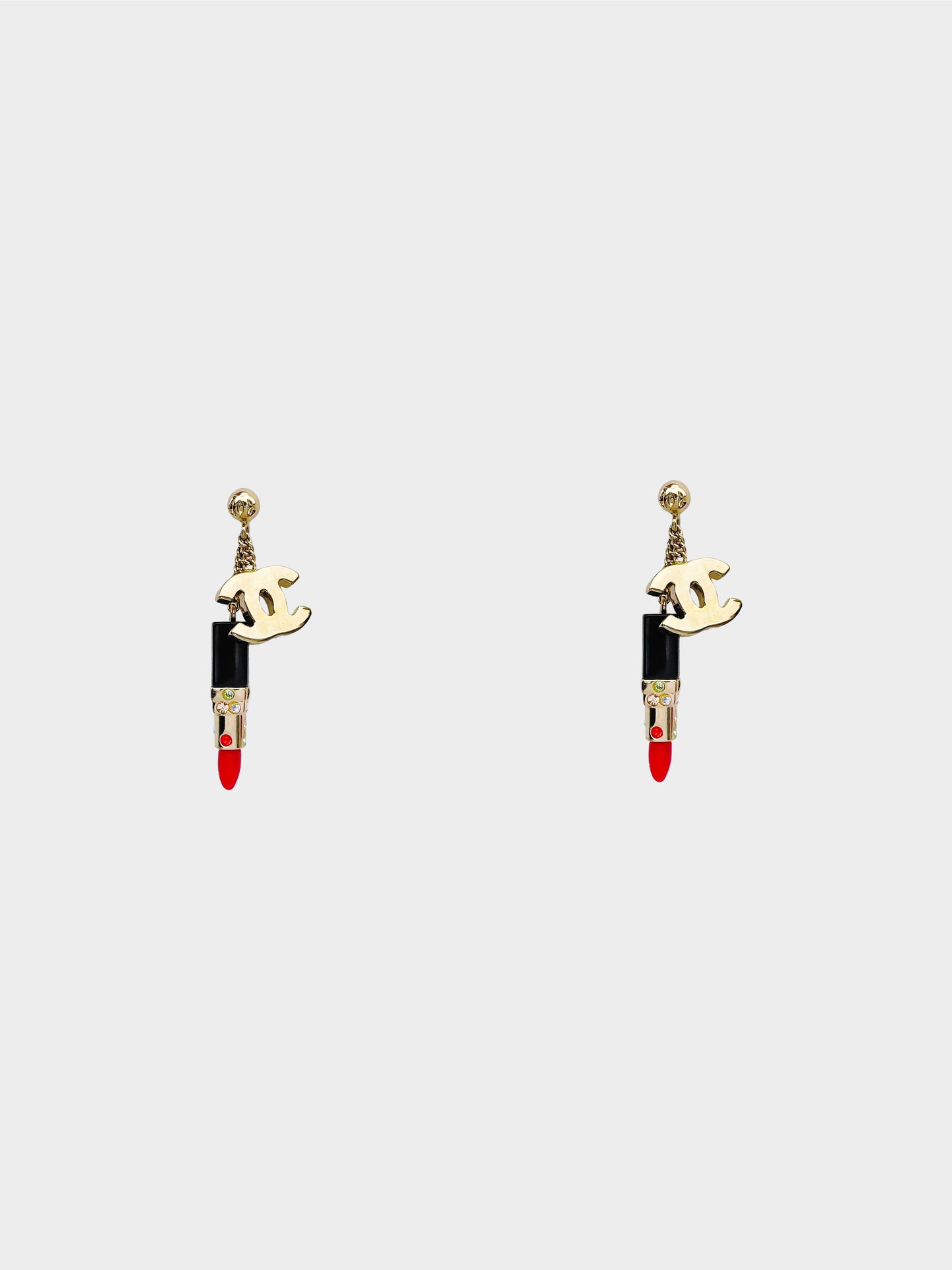 Chanel Fall 2004 CC Logo and Lipstick Swing Earrings