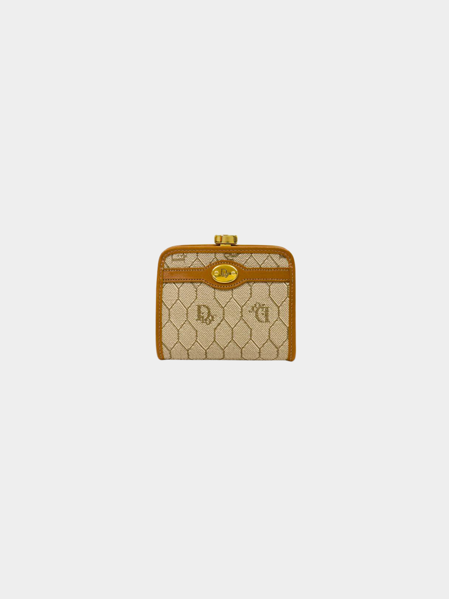 Christian Dior 2000s Beige Brown Honeycomb Frame Coin Case