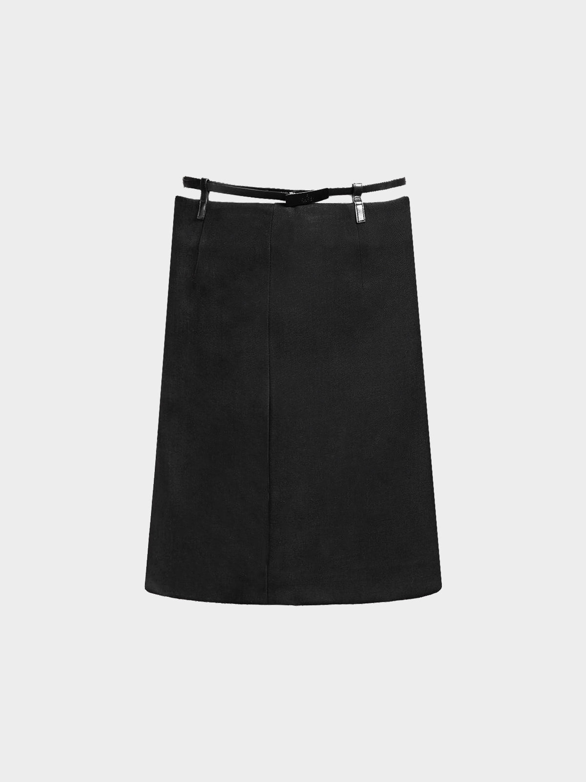 Gucci 2000s Black Wool Straight Skirt with Belt