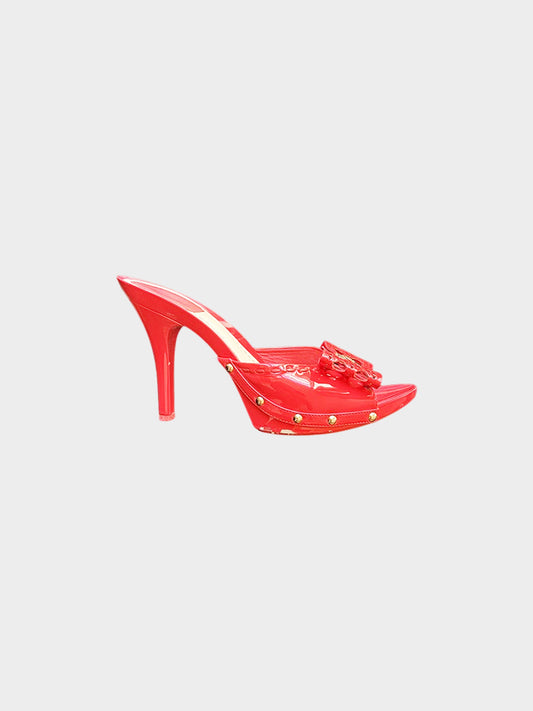 Christian Dior 2000s Red Patent Leather Cannage Bow Heels