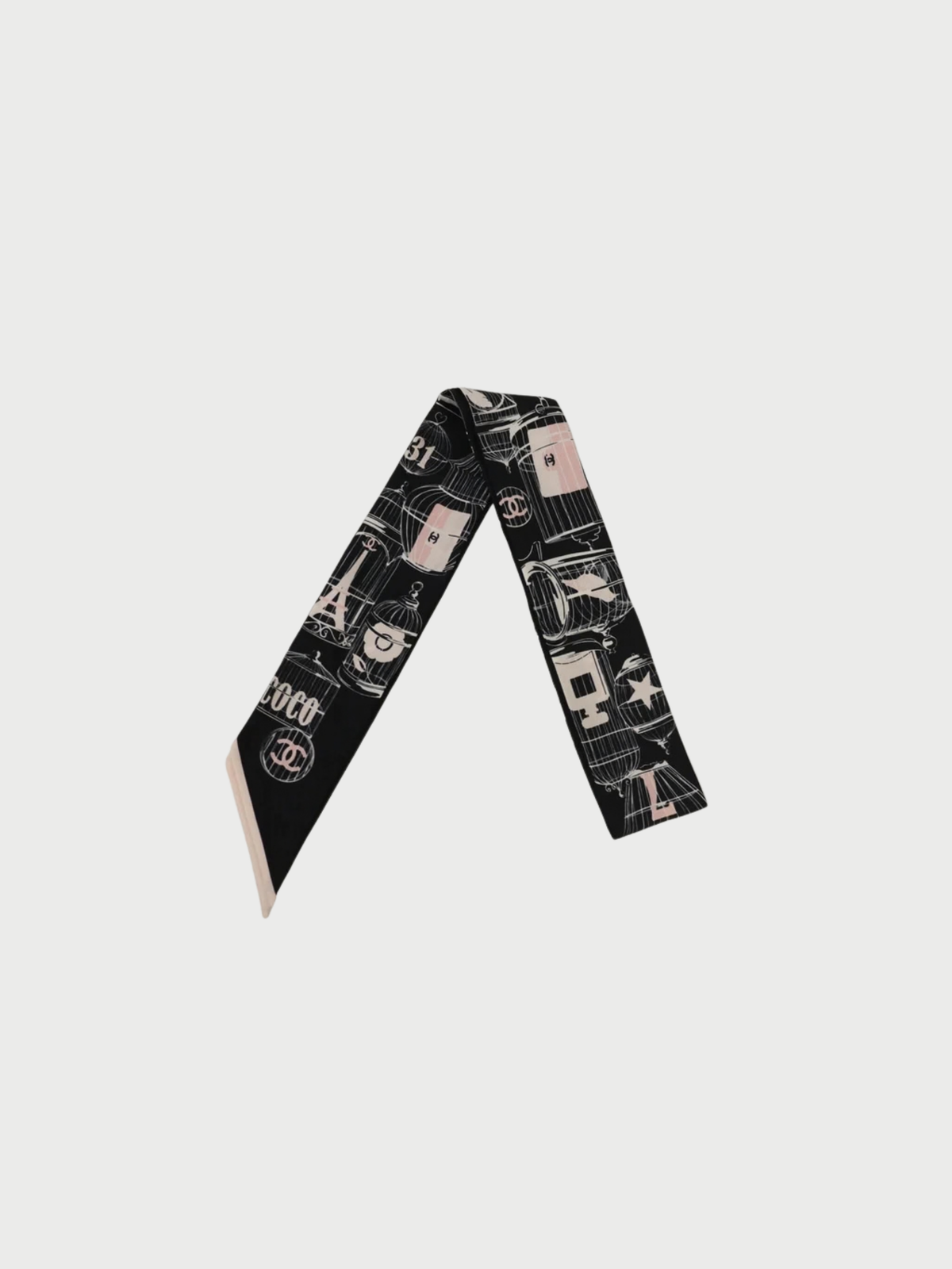 Chanel 2000s Black Pink Silk Coco Scarf