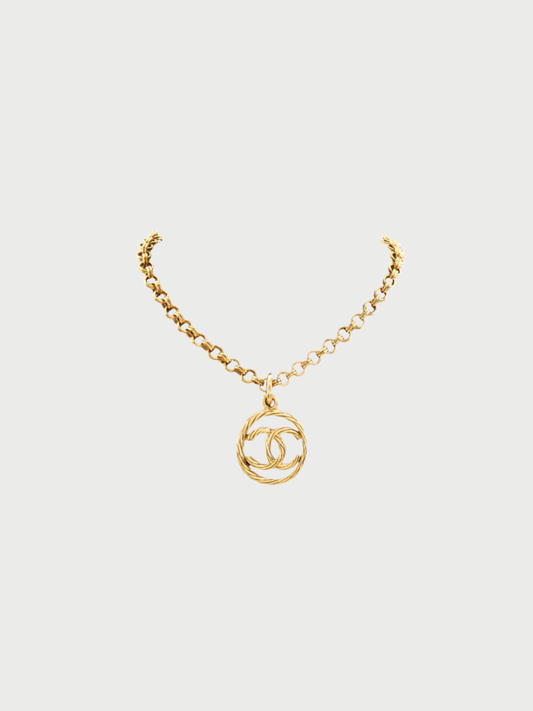 Chanel 1993 Gold Plated Metal Vintage COCO Mark Necklace