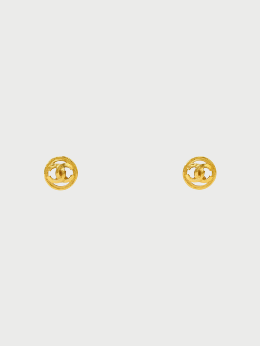 Chanel 2000s Gold Plated Metal COCO Round Earrings