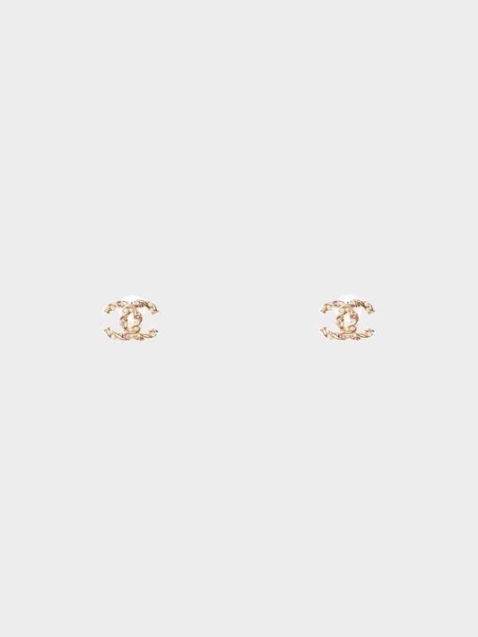 Chanel 2023 Gold Mother of Pearl and Rhinestone CC Earrings