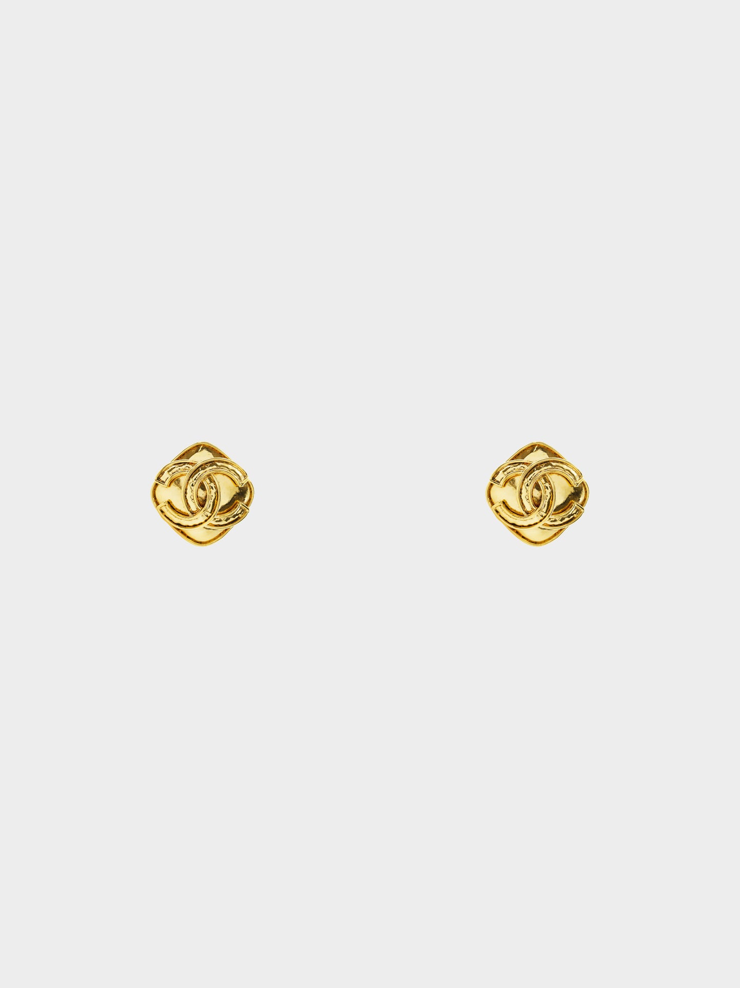 Chanel Spring 1994 Gold Plated Vintage Diamond CC Logo Clip-on Earrings