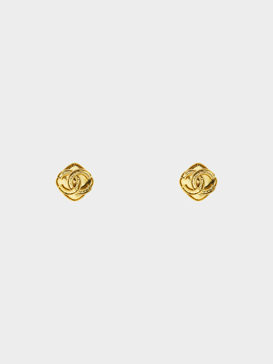 Chanel Spring 1994 Gold Plated Vintage Diamond CC Logo Clip-on Earrings