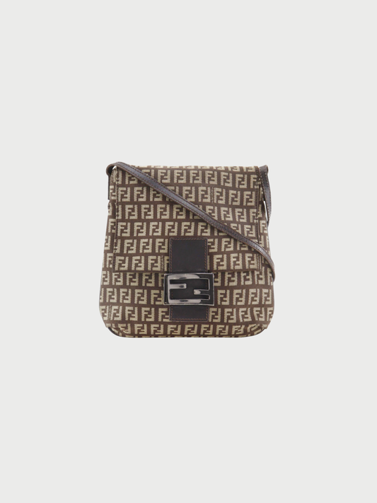 Fendi 2000s Brown Zucchino Canvas Crossbody Shoulder Bag