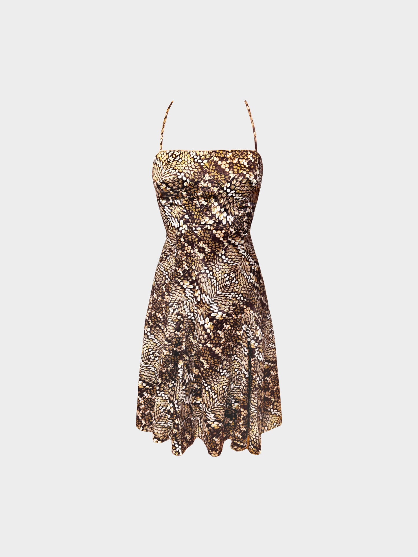 Roberto Cavalli 2000s Brown Silk Snakeskin Animal Print Slip Dress