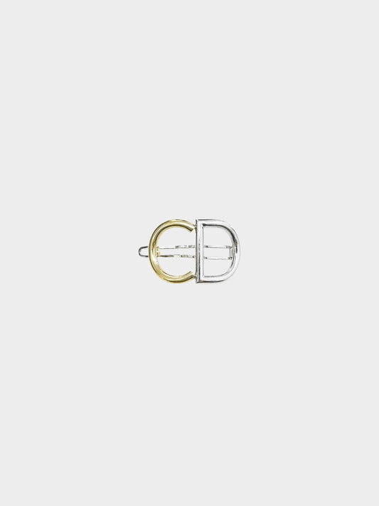 Christian Dior 1990s Gold and Silver CD Logo Barrette Clip