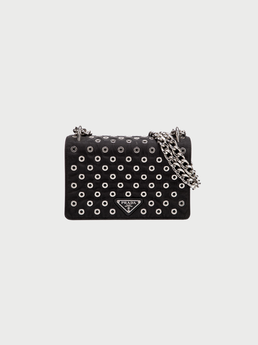 Prada 2000s Black Nylon Chain Shoulder Bag