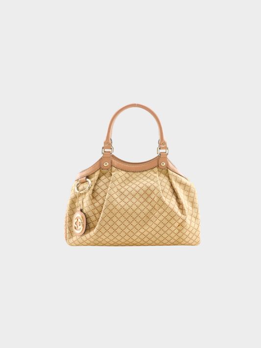 Gucci 2000s Beige Diamante Canvas Sukey Tote Bag