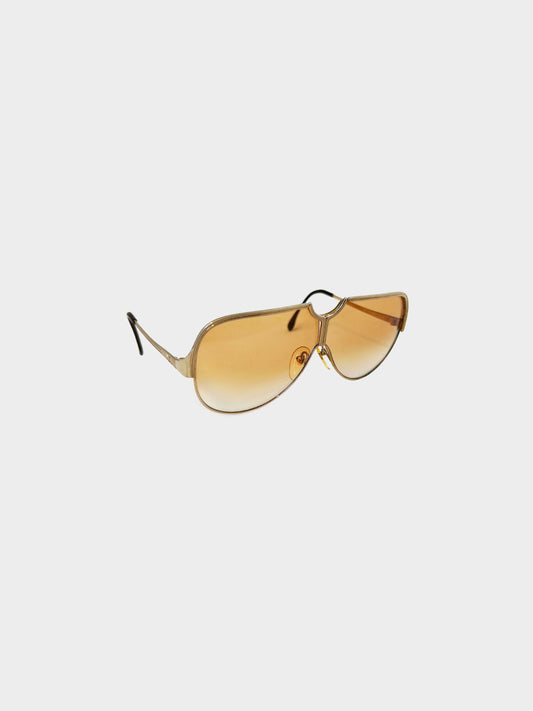 Yves Saint Laurent 1990s Brown and Gold Oversized Sunglasses