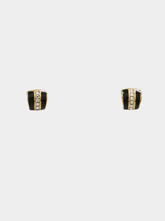Christian Dior 2000s Gold and Black Rhinestone Earrings